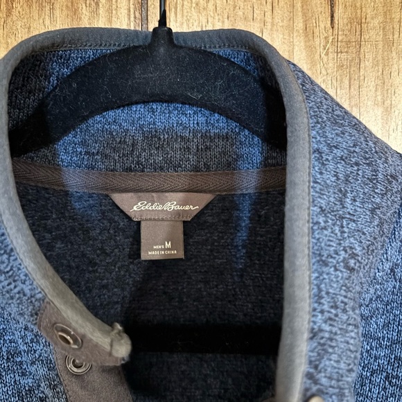 Eddie Bauer Men’s Fleece Medium Blue Heathered Radiator Pullover Long Sleeve - Picture 3 of 6